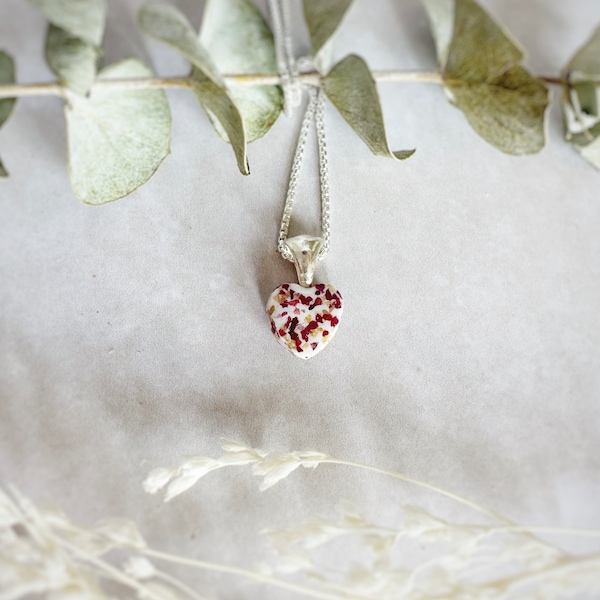 Flower Memorial Tiny Heart Pendant: Petals from Wedding, Funeral, Baptism, Shower, Anniversary, Birth, Special Occasion