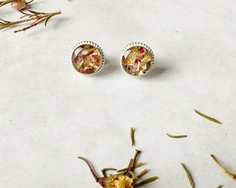 Sterling Silver Memorial Round Beaded Earrings: Flower Petals from Wedding, Funeral, Baptism, Shower, Anniversary, Birth, Special Occasion