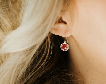 Flower Memorial Drop Circle Earrings: Flower Petals from Wedding, Funeral, Baptism, Shower, Anniversary, Birth, Special Occasion