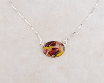 Flower Memorial Oval Link Necklace : Flower Petals from Wedding, Funeral, Baptism, Shower, Anniversary, Birth, Special Occasion