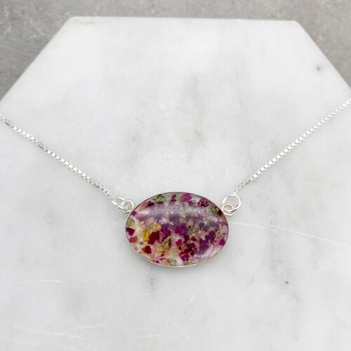 Funeral Flower Keepsake Oval Necklace Memorial Jewelry Etsy