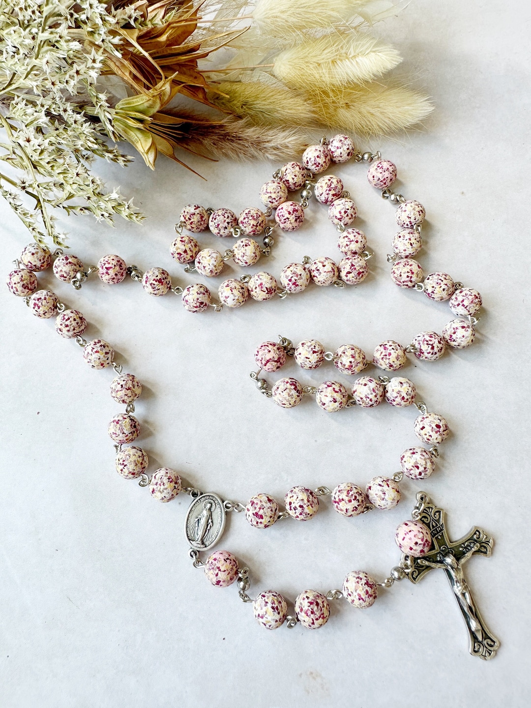 Flower Memorial Bead Link Rosary: Petals From Wedding, Funeral