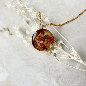 Flower Memorial Gold Circle Pendant: Petals from Wedding, Funeral, Baptism, Shower, Anniversary, Birth, Special Occasion