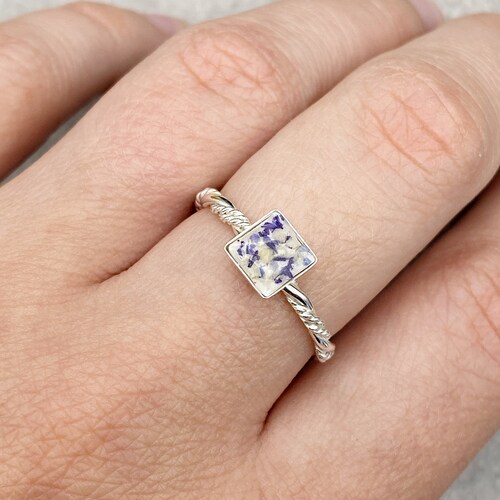 Flower Memorial Dainty Square Ring triple Twisted Etsy