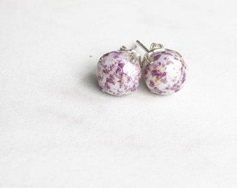 Flower Memorial Bead Round Earrings:Petals from Wedding, Funeral, Baptism, Shower, Anniversary, Birth, Special Occasion