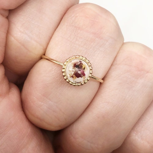 Flower Memorial Gold Dainty Beaded Circle Ring flower Petals Etsy