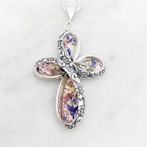 Flower Memorial Flower Cross Pendant : Flower Petals from Wedding, Funeral, Baptism, Shower, Anniversary, Birth, Special Occasion