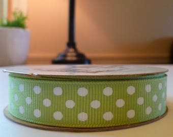 green polka dot ribbon, 5/8" green polka dot ribbon, 5/8 inch green grosgrain ribbon,