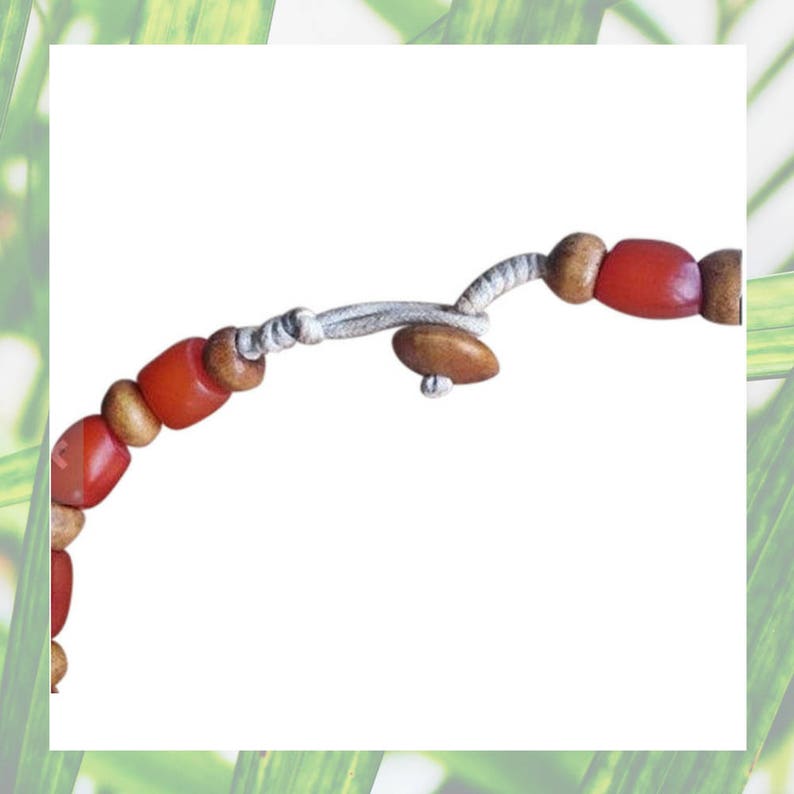 Handmade Beaded Necklace Wood /& Garnet Red Coloured Beads