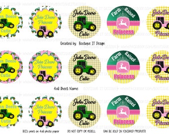 Green Tractor Cutie - 25mm/1in Bottle Cap Image - 4x6 Sheet