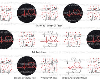 Heartbeats - 25mm/1in Bottle Cap Image - 4x6 Sheet