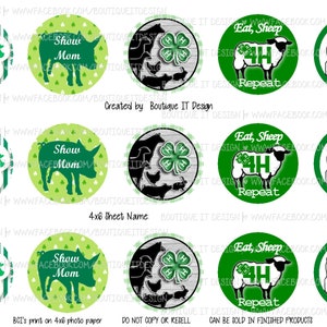 4-H Show Animals - 25mm/1in Bottle Cap Image - 4x6 Sheet