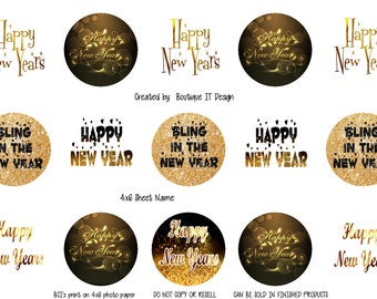 Happy New Year - 25mm/1in Bottle Cap Image - 4x6 Sheet