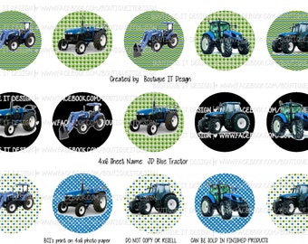 Blue Tractor - 25mm/1in Bottle Cap Image - 4x6 Sheet