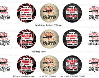 Nurse Mom Bottle Cap Images - 25mm Circles 4x6 Sheet (Digital Download)