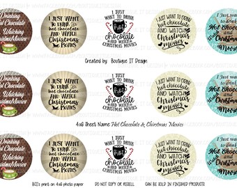 Hot Chocolate and Christmas Movies - 25mm/1in Bottle Cap Image - 4x6 Sheet