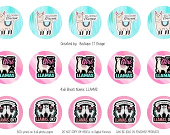 LLAMAS - 25mm/1in Bottle Cap Image - 4x6 Sheet