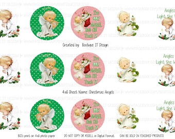 Christmas Angels - 25mm/1in Bottle Cap Image - 4x6 Sheet