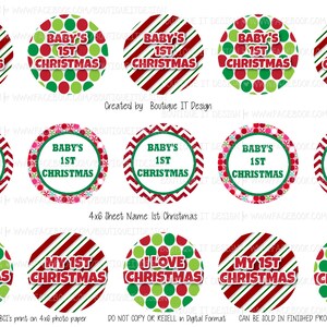 1st Christmas - 25mm/1in Bottle Cap Image - 4x6 Sheet