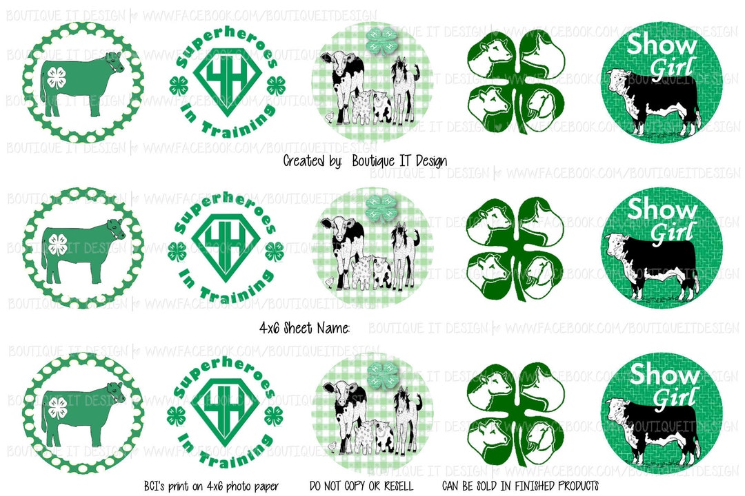 4H Cow 25mm/1in Bottle Cap Image 4x6 Sheet Etsy