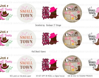 Small Town Girl - Cowgirl - 25mm/1in Bottle Cap Image - 4x6 Sheet