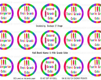 K thru 4th grade cutie - 25mm/1in Bottle Cap Image - 4x6 Sheet