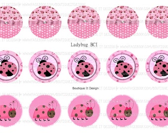 Ladybug - Pink - 25mm/1in Bottle Cap Image - 4x6 Sheet