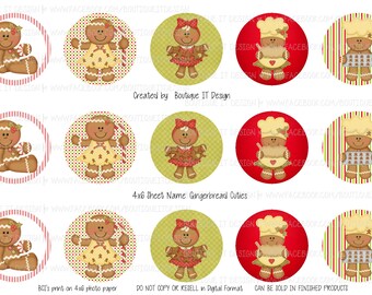 Gingerbread Cuties - 25mm/1in Bottle Cap Image - 4x6 Sheet