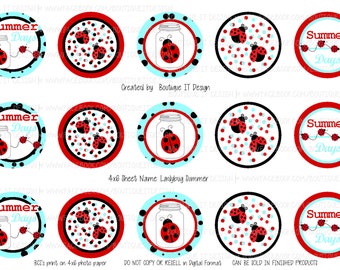 Ladybug Summer - 25mm/1in Bottle Cap Image - 4x6 Sheet