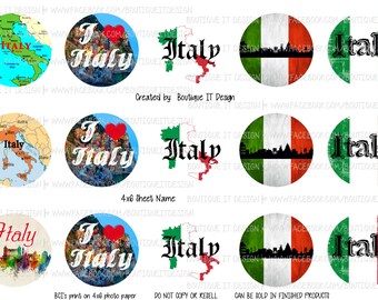 Italy - 25mm/1in Bottle Cap Image - 4x6 Sheet