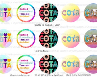 COTA - Certified Occupational Therapist Assistant - 25mm/1in Bottle Cap Image - 4x6 Sheet