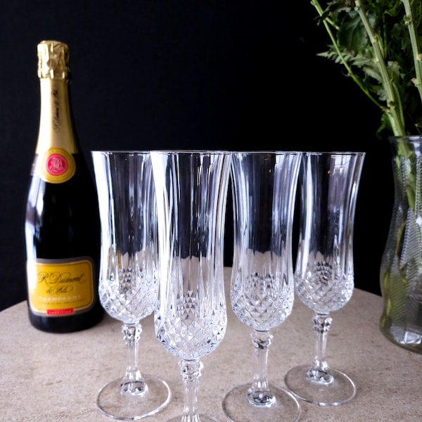 Cristal || D'Arques || Durand || Longchamp || Crystal || Champagne || Flutes || Set of (2)