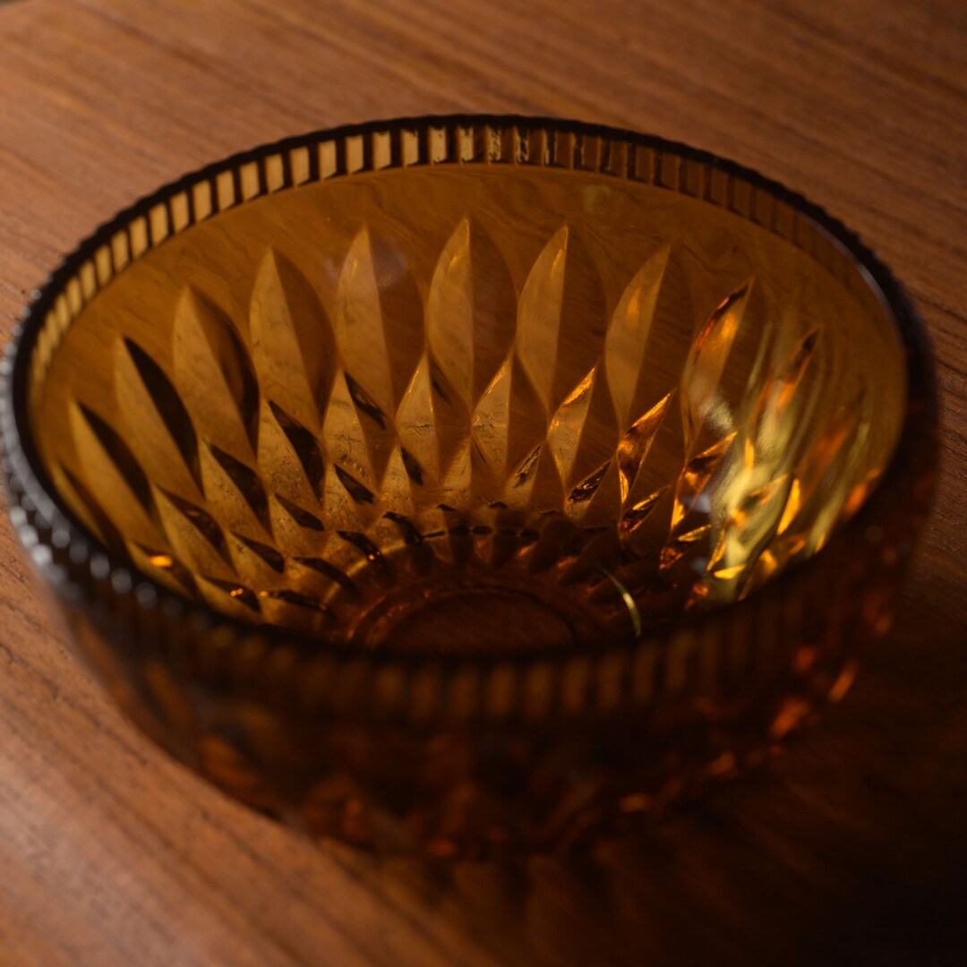 Vintage Amber Cut Glass Decorative Bowl Bartop Etsy