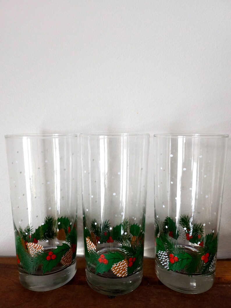 Vintage Libbey Christmas Glasses Set of 3 Etsy