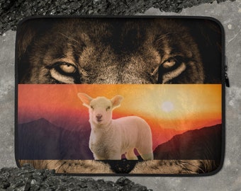 Lion and Lamb 15 inch laptop | Christian Laptop Sleeve | Christian Tablet Sleeve | God’s love | Lion of Judah