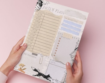 Printable Daily planner, cute planner, rustic planner, old paper, to do list, digital download