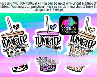 PNG Downloads - Tumbler Care Stickers Cards - Leopard Cheetah Animal Print - Tumbler Business - Small Business Supplies