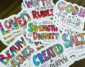 21 CHRISTIAN Women’s Colorful Bible Verse Stickers - 3” Glossy Die-Cut Stickers - Jesus God Christian - Package Fillers - Freebies