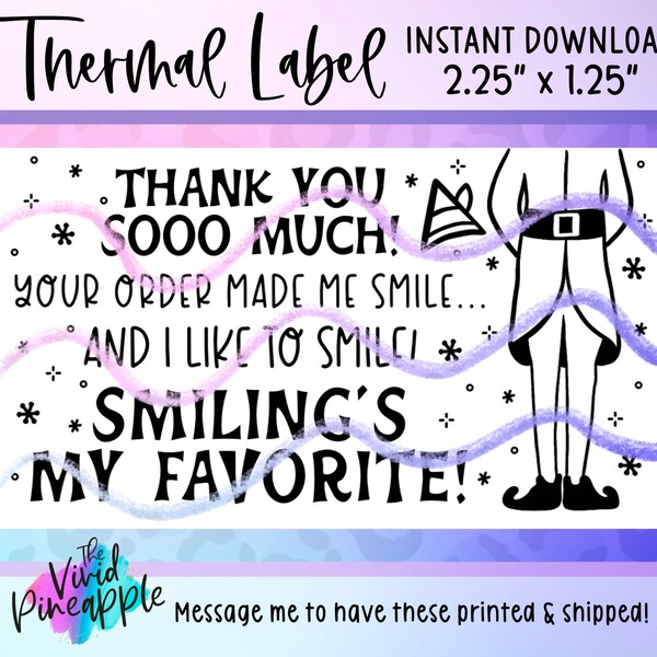 PNG Sticker Download - Thank You So Much - Smiling's My Favorite - Christmas Small Business Christmas Sticker - Thermal Printer Sticker