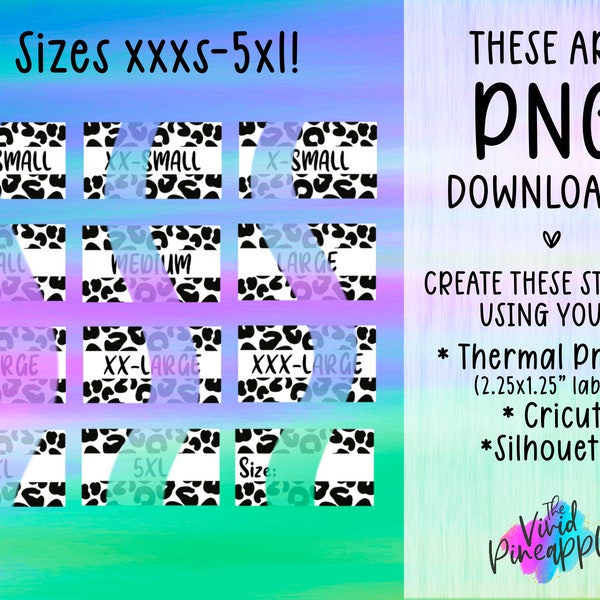 PNG Sticker Download - Size Labels - Animal Print - Thermal Printer Label Download -2.25” x 1.25” -Small Business