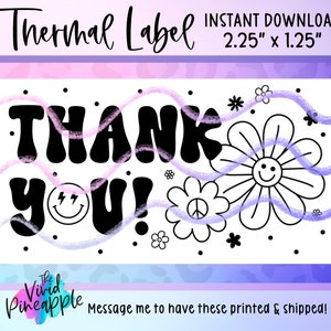 PNG Sticker Download - Thank You - Retro Groovy Hippie Boho Bohemian - Small Business Sticker- Thermal Printer Sticker