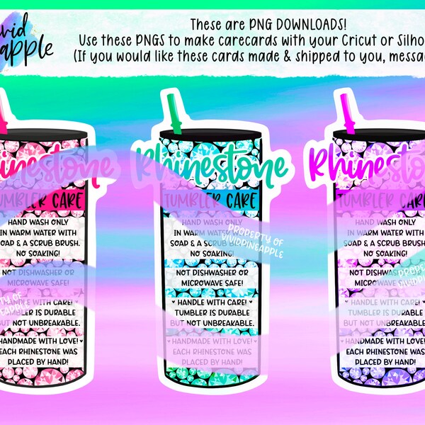 Rhinestone Tumbler CareCard PNGS - Tumbler Business Care Instruction PNGs - Small Business Supplies