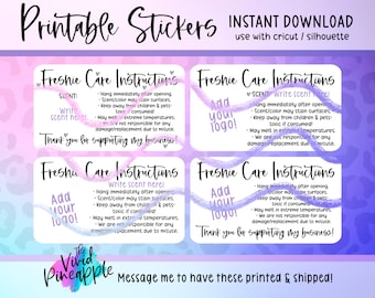 Descarga de stickers PNG - Agrega tu logo - Instrucciones de cuidado de Freshie - Stickers para pequeñas empresas - Stickers comerciales de Freshie - Stickers para tiendas pequeñas
