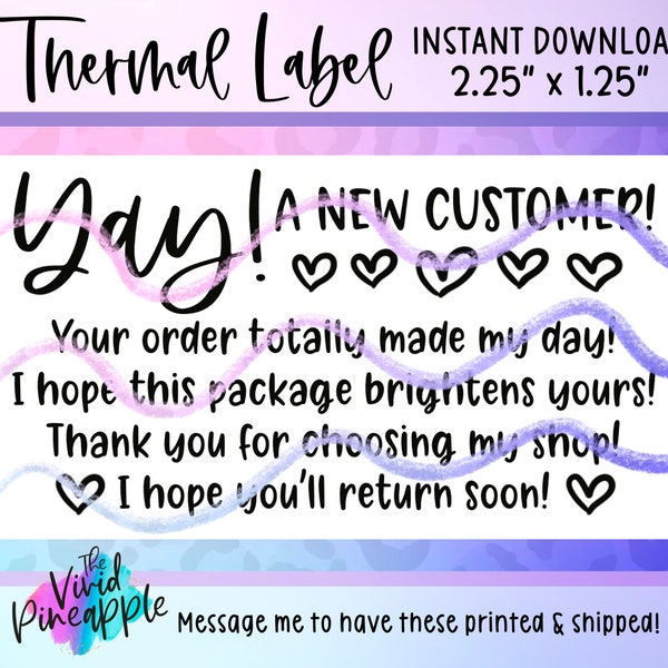 PNG Sticker Download - Yay! New Customer - Made My Day - Thermal Printer Label Download -2.25” x 1.25” -Small Business