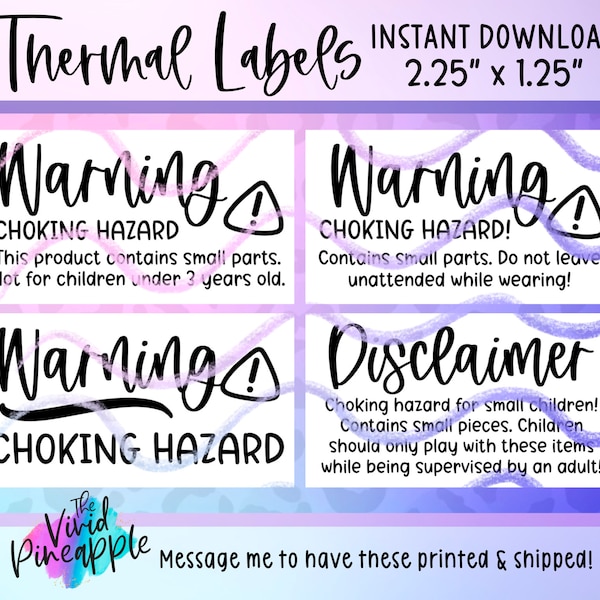 PNG Sticker Download - Disclaimer / Warning - Choking Hazard - Thermal Printer Label Download - 2.25” x 1.25” - Small Business Sticker