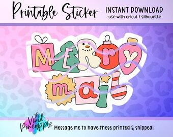 PNG Sticker Download - Merry Mail Christmas Sticker- Retro Hippie Christmas Business Sticker - Digital File