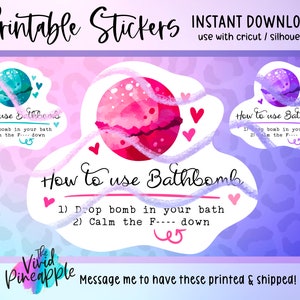 Descargas de stickers PNG - Stickers divertidos para bombas de baño - Stickers para negocios de bombas de baño - Stickers para pequeñas empresas