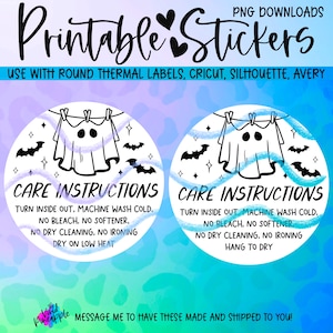 Descarga de adhesivo PNG, Instrucciones de cuidado de la camiseta de Halloween, Descarga de etiqueta de impresora térmica, Adhesivo para pequeñas empresas