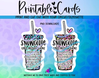 2 PNG Downloads - Snowglobe Tumbler Care Instruction Cards - Tumbler Business - Small Business Supplies
