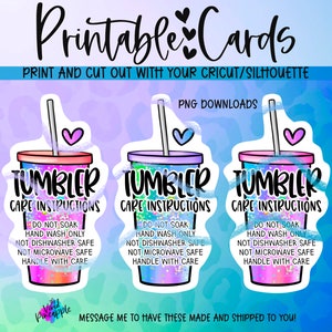 3 PNG Downloads - Tumbler Care Instructions - Tumbler Stickers - Tumbler Cards - Small Business Supplies